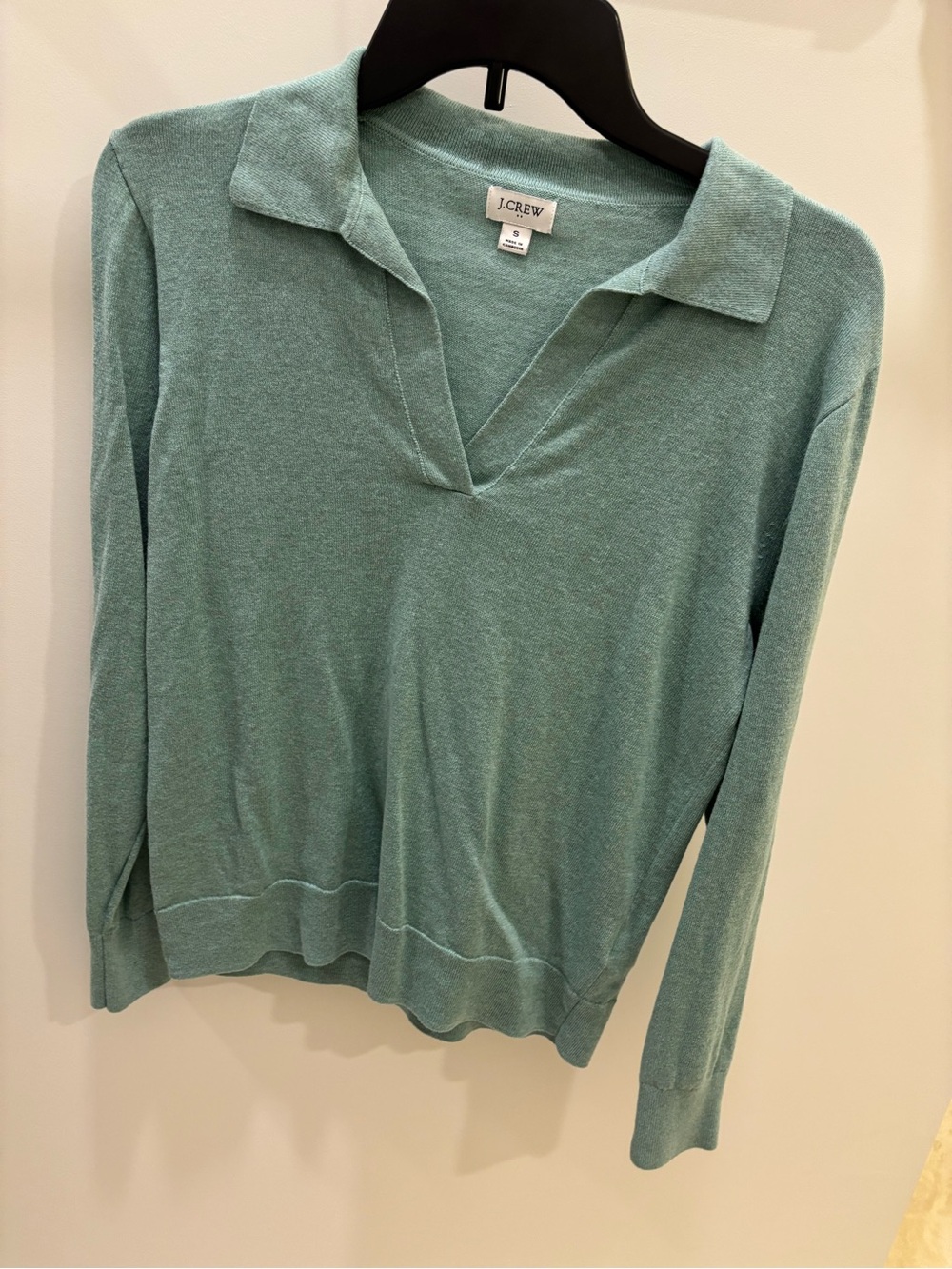J. Crew Mint / Seagram Green Long-Sleeve Polo Lightweight Knit Sweater